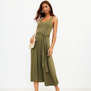 Loft olive green tie waist midi dress